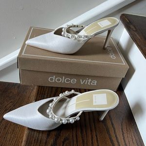 Dolce Vita Cream Pointed Toe Heels with Pearl Accents
